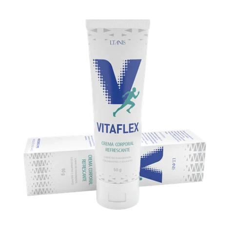 Tubo de Vitaflex crema corporal refrescante junto a su caja