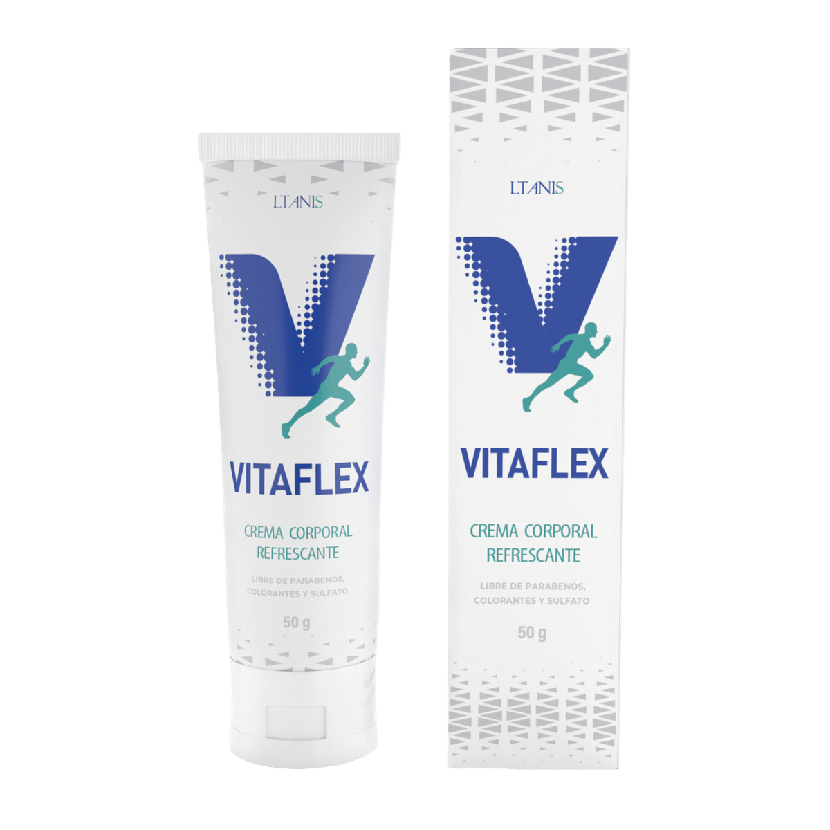 Tubo y caja de Vitaflex crema corporal refrescante 50 g de la marca LTANIS